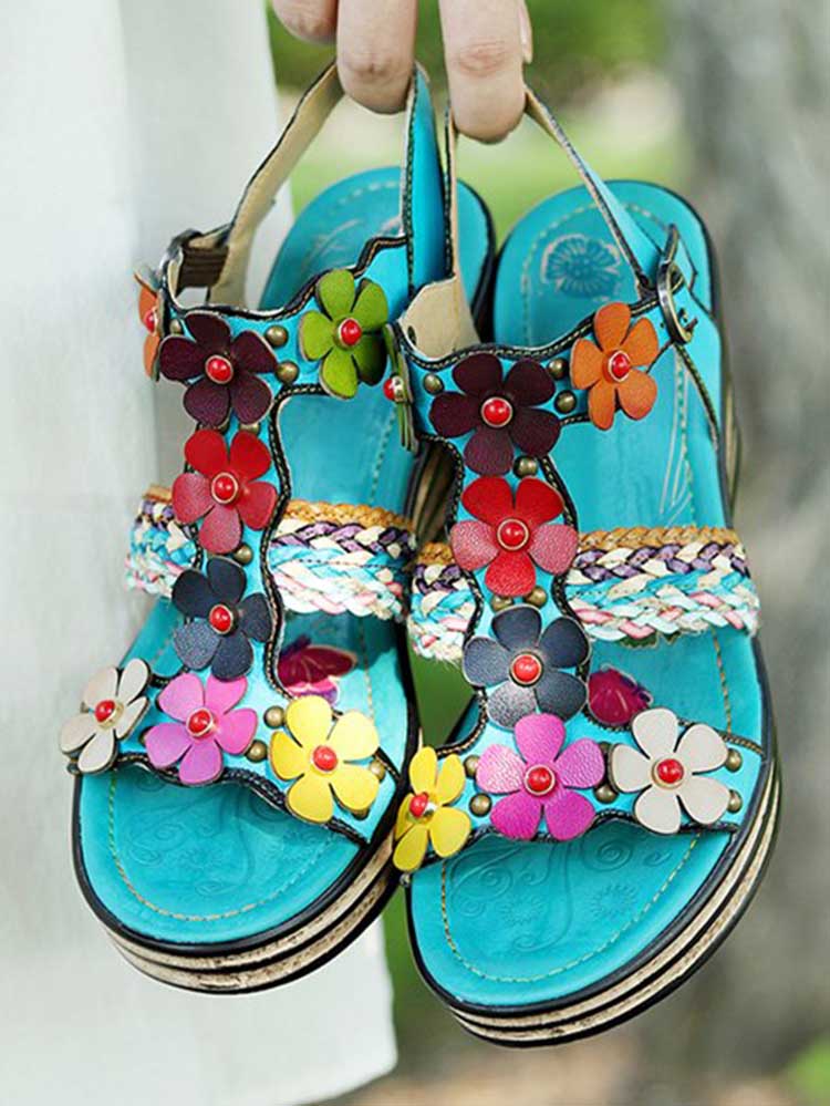 Handmade Flowers Wedge Sandals