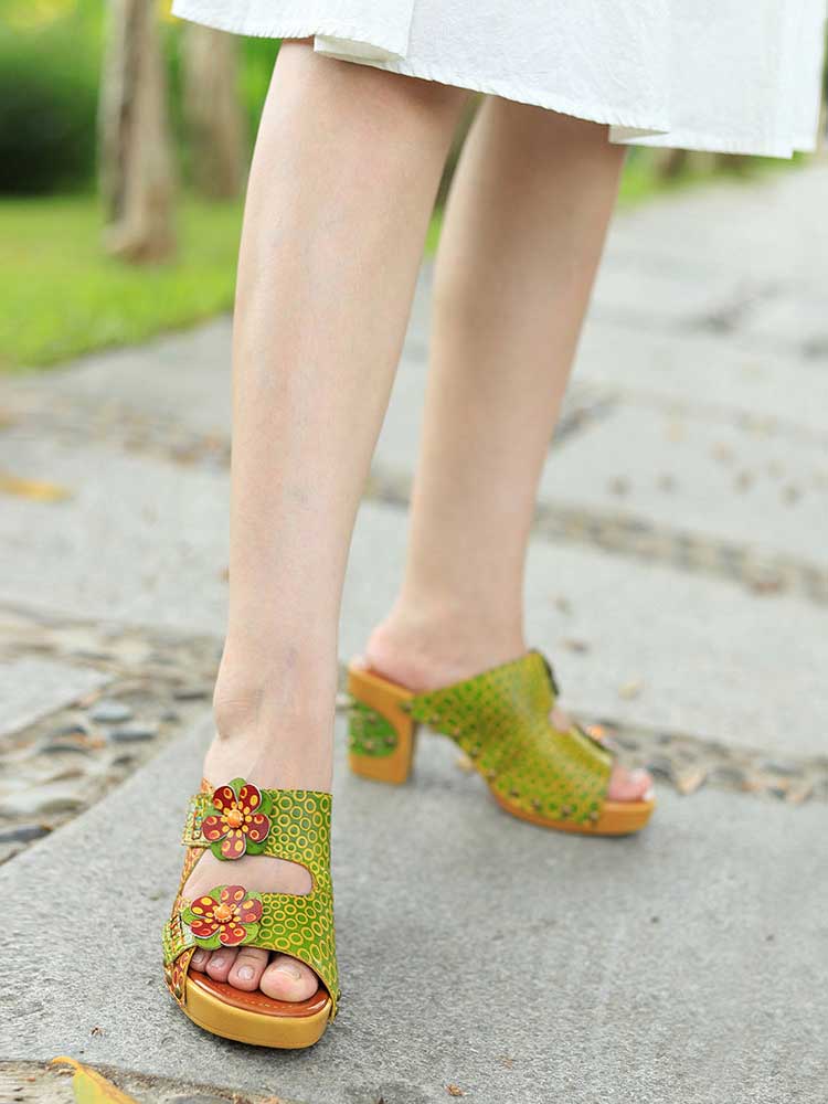 Vintage Handmade Fish Mouth Floral Sandals