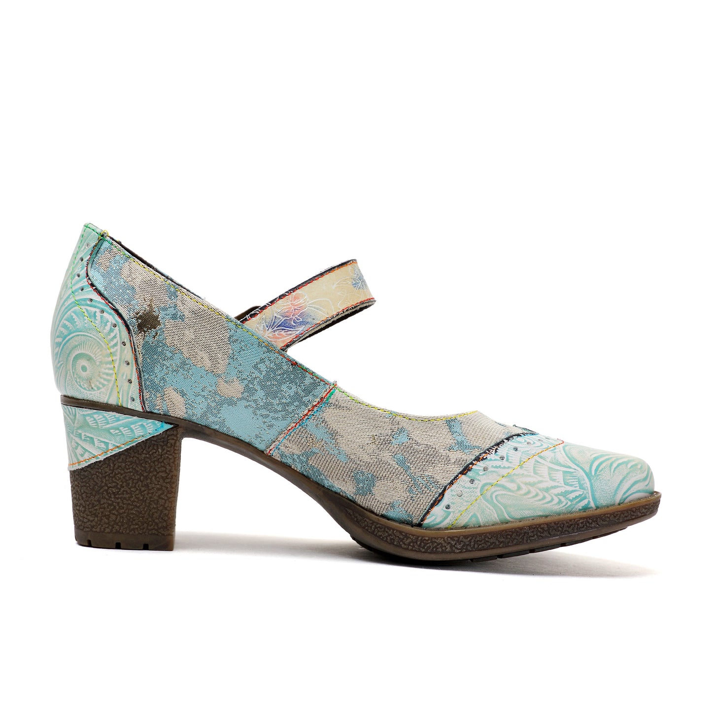 Lady's Heels Handmade Shoes Wedding Party Elegant Vintage Leather Buckle Light Blue Pumps