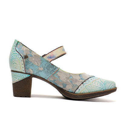 Lady's Heels Handmade Shoes Wedding Party Elegant Vintage Leather Buckle Light Blue Pumps