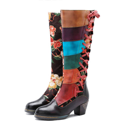 Leather Handmade Embossed Adjustable Boots