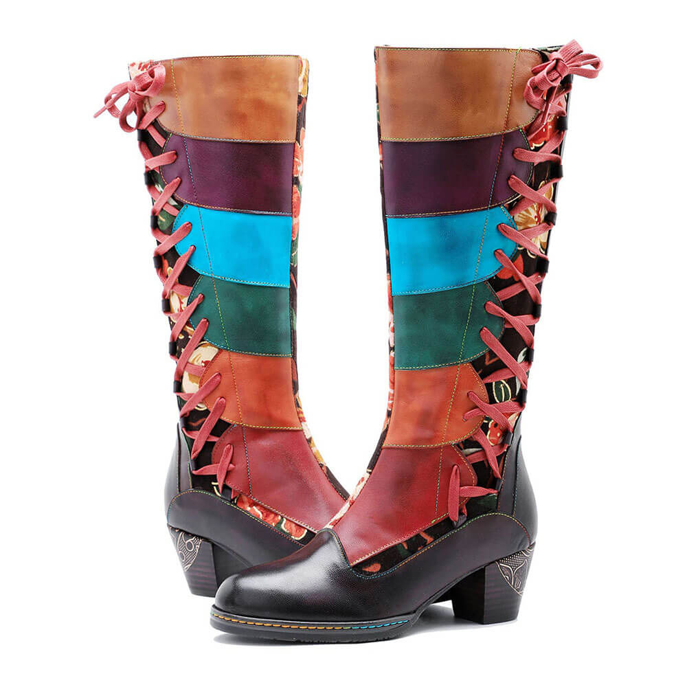 Leather Handmade Embossed Adjustable Boots