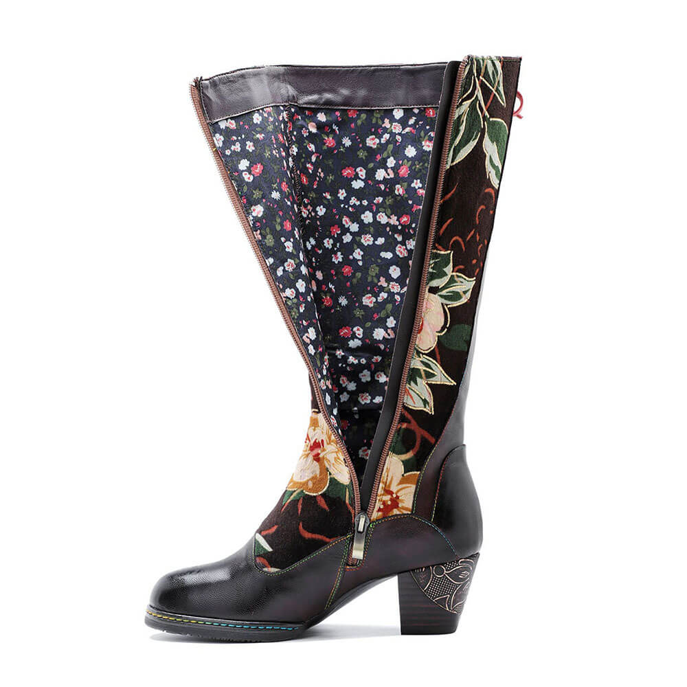 Leather Handmade Embossed Adjustable Boots