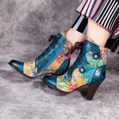 Retro Hand painted Leather Boots