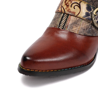 Retro Handmade Vintage Embossed Buckle Leather Boots