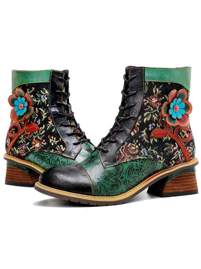 Vintage Handmade Stunning Floral Ankle Boots