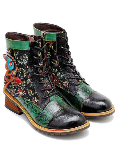 Vintage Handmade Stunning Floral Ankle Boots