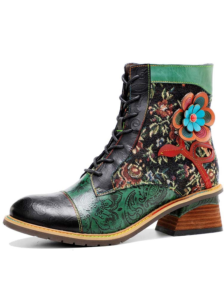 Vintage Handmade Stunning Floral Ankle Boots