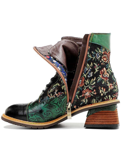 Vintage Handmade Stunning Floral Ankle Boots