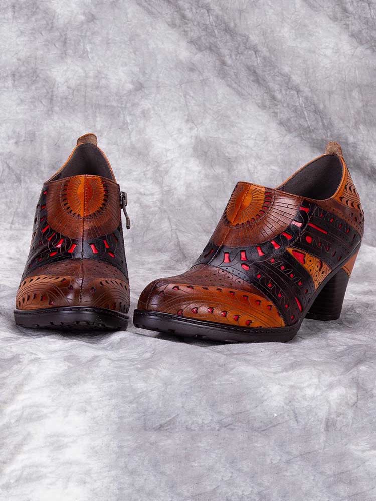 Emmeline Pattern Engraved Leather Shoes