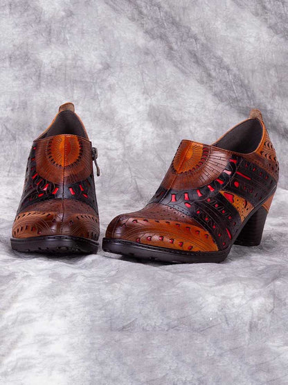 Emmeline Pattern Engraved Leather Shoes