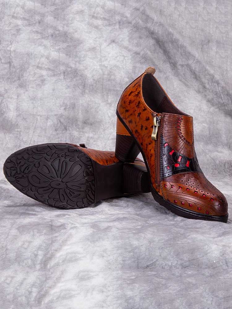 Emmeline Pattern Engraved Leather Shoes