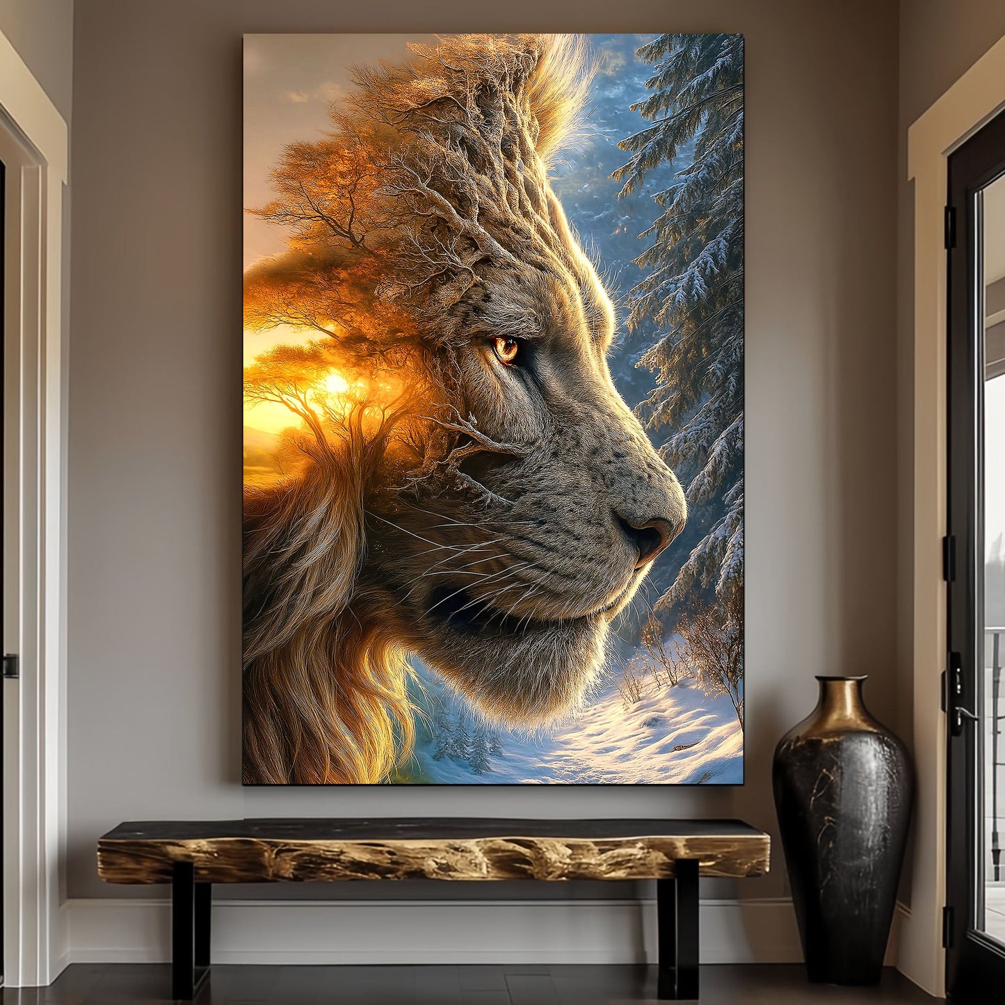 Lion Winter Summer Surrealism Wall Art
