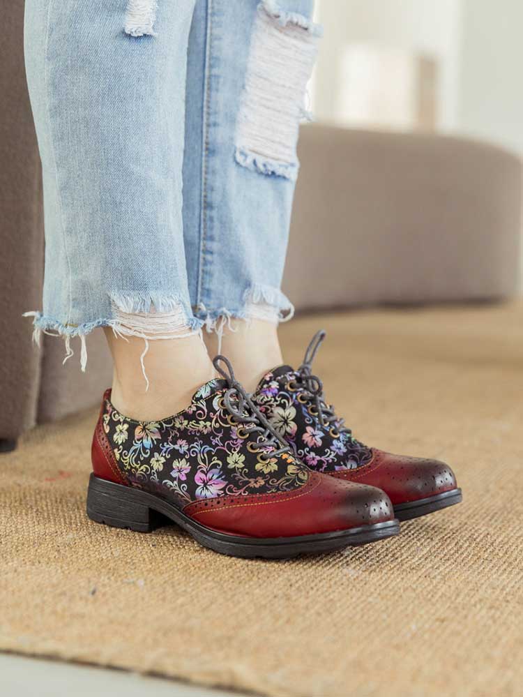 Karter Flower Handmade Brogue Flat Shoes