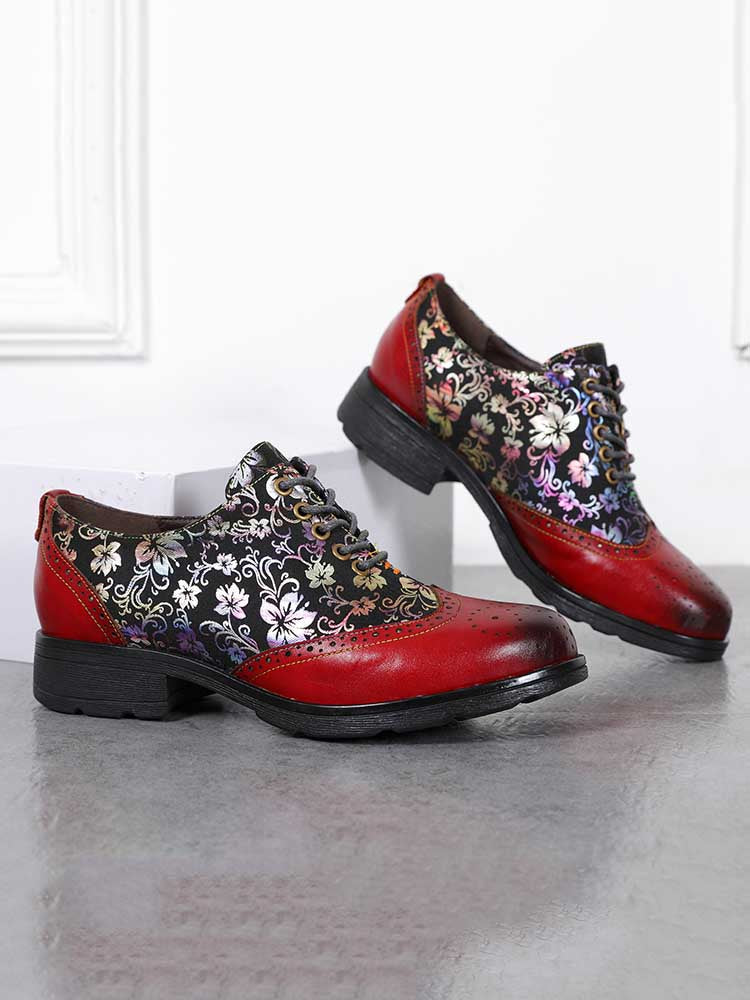 Karter Flower Handmade Brogue Flat Shoes