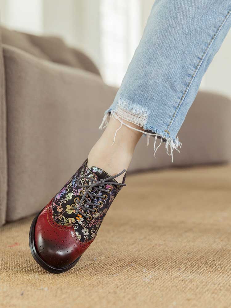 Karter Flower Handmade Brogue Flat Shoes