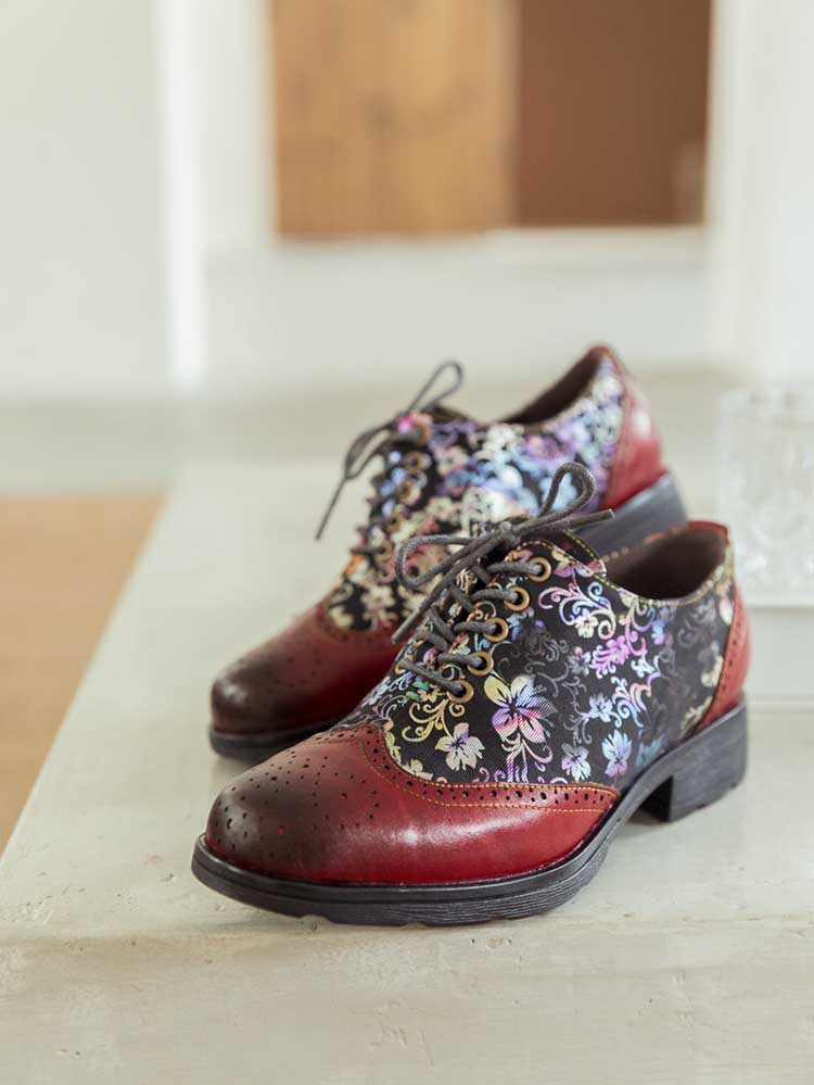 Karter Flower Handmade Brogue Flat Shoes