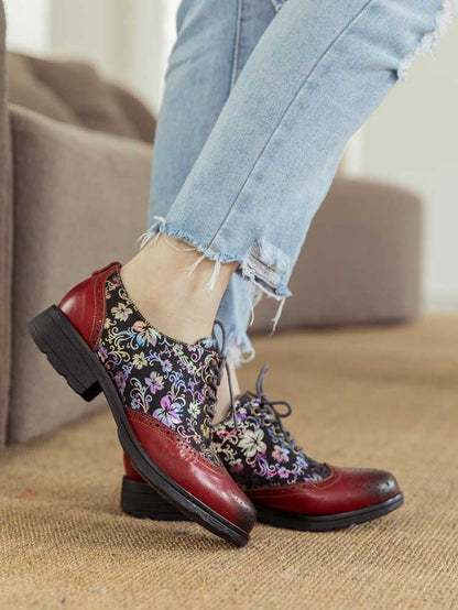 Karter Flower Handmade Brogue Flat Shoes