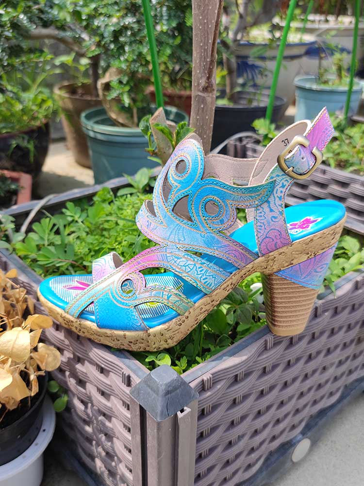 Zendaya Hand-painted Genuine Leather Sandals