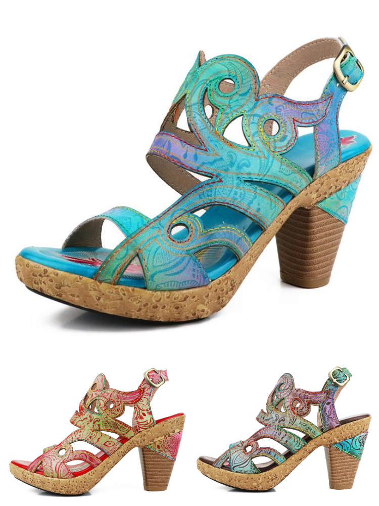 Zendaya Hand-painted Genuine Leather Sandals