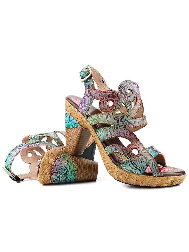 Zendaya Hand-painted Genuine Leather Sandals