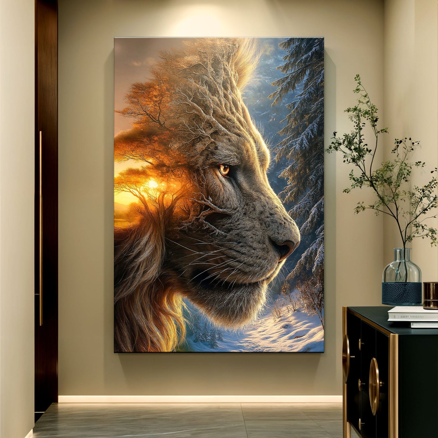 Lion Winter Summer Surrealism Wall Art