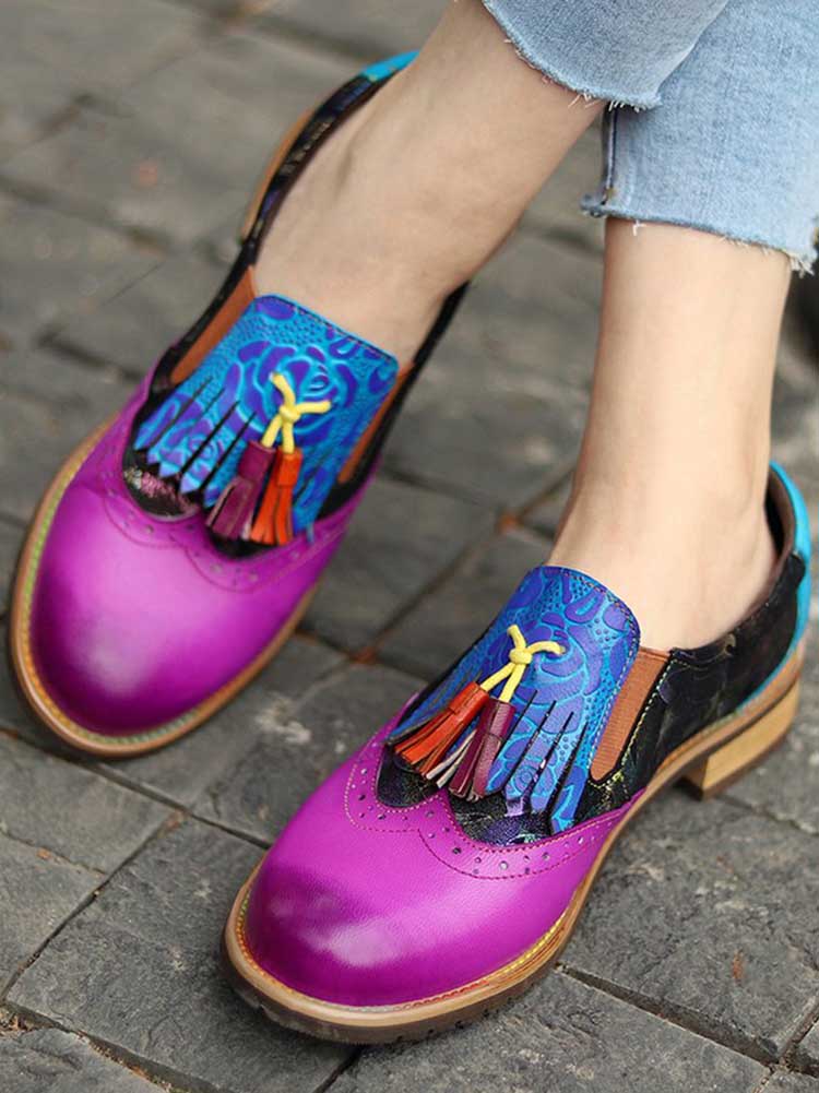 Bohemian Painted Brogue Genuine Leather Shoes