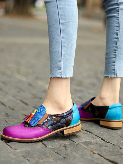 Bohemian Painted Brogue Genuine Leather Shoes