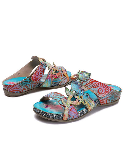 Laylah Genuine Leather Hand Painted Slippers