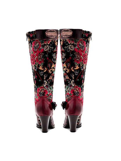 Handmade Floral Embossed Embroidery Elegant Boots