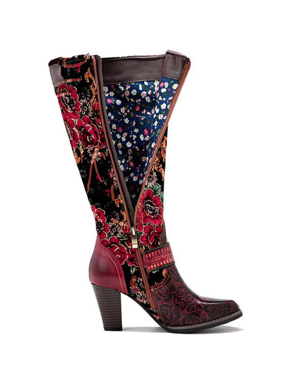 Handmade Floral Embossed Embroidery Elegant Boots