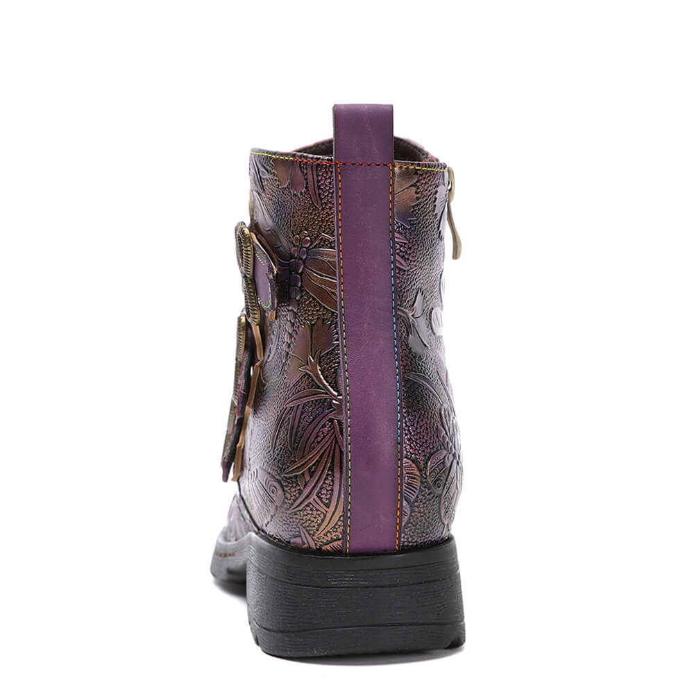 Genuine Leather Hand Painted Flat Boots