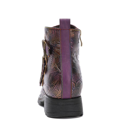 Retro Handmade Leather Painted Floral Flats Boots