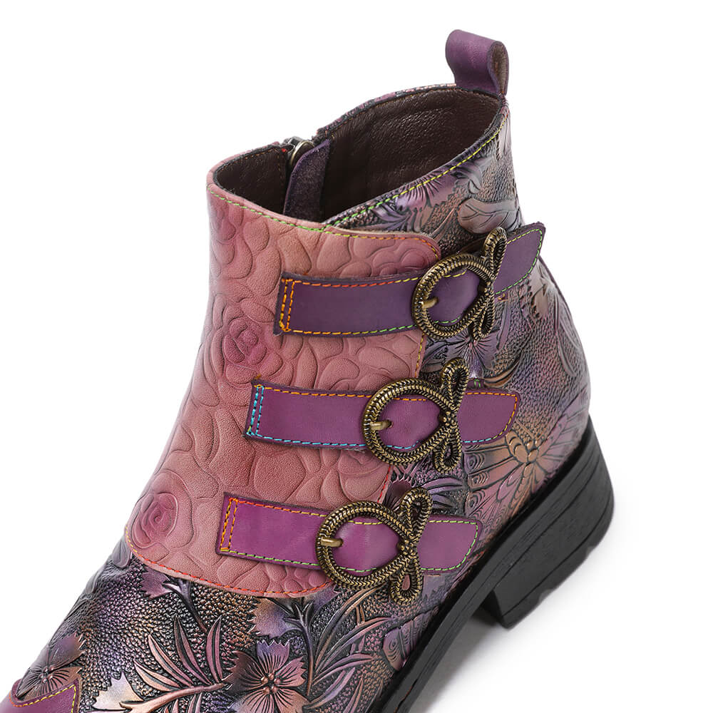Genuine Leather Hand Painted Flat Boots