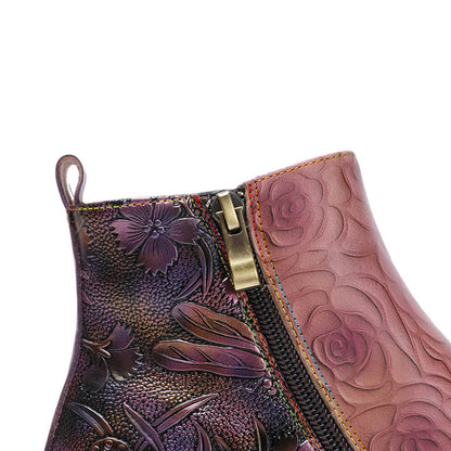Retro Handmade Leather Painted Floral Flats Boots