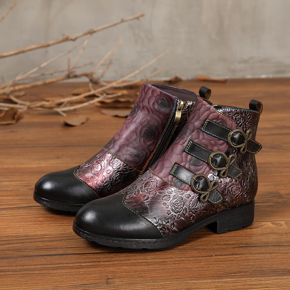 Genuine Leather Hand Painted Flat Boots