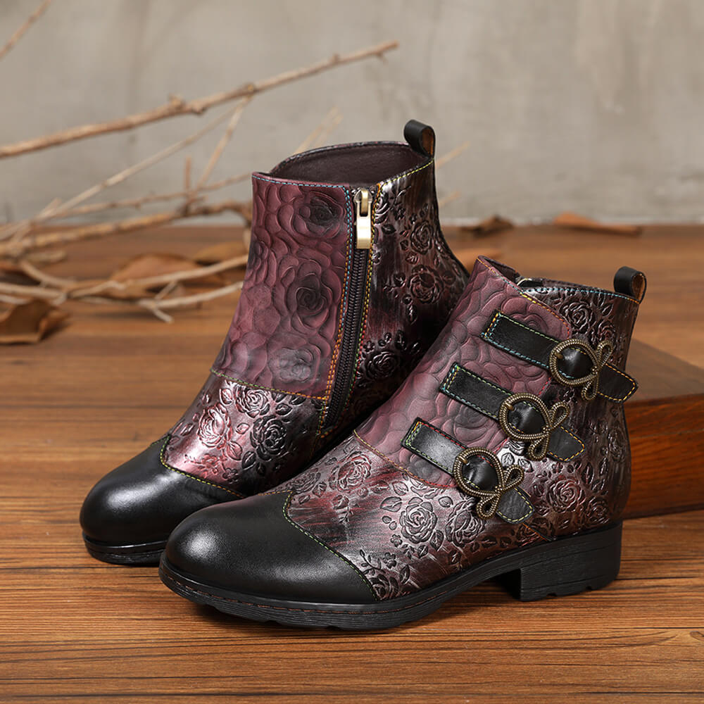 Genuine Leather Hand Painted Flat Boots