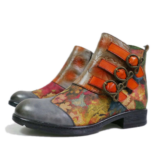 Genuine Leather Hand Painted Flat Boots