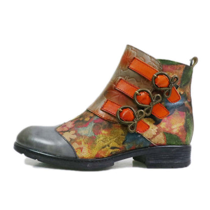 Genuine Leather Hand Painted Flat Boots