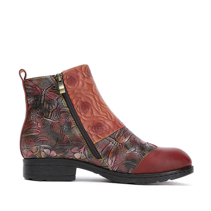 Retro Handmade Leather Painted Floral Flats Boots