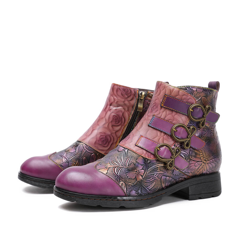 Genuine Leather Hand Painted Flat Boots
