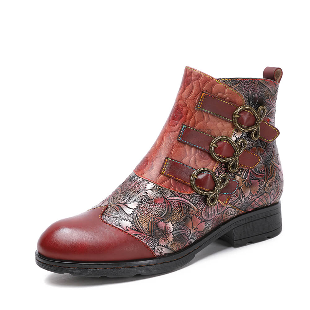 Genuine Leather Hand Painted Flat Boots