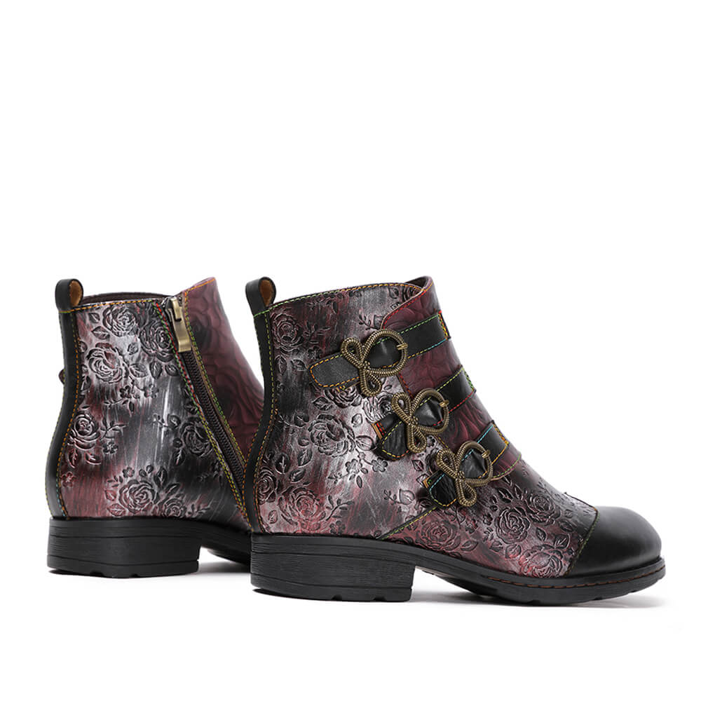 Retro Handmade Leather Painted Floral Flats Boots