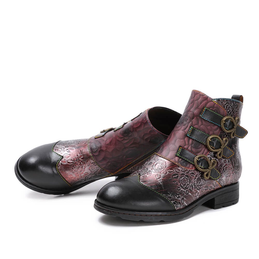 Retro Handmade Leather Painted Floral Flats Boots