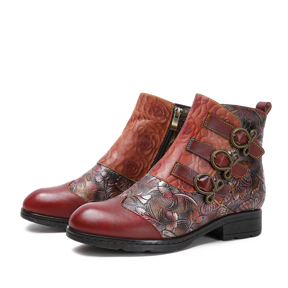 Genuine Leather Hand Painted Flat Boots
