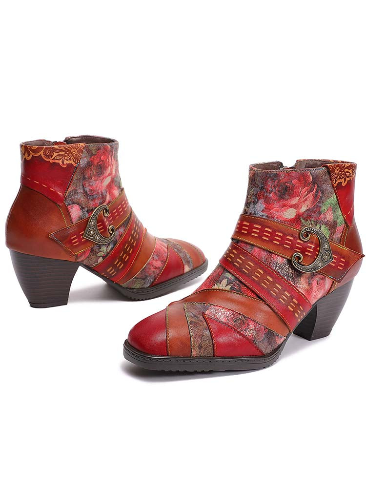 Annika Flower Handmade Leather Ankle Boots