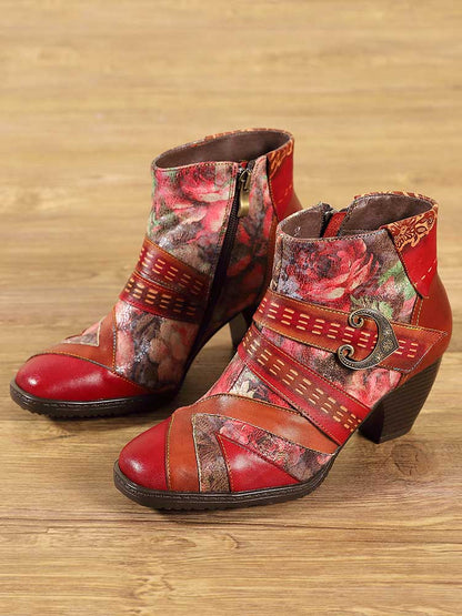 Annika Flower Handmade Leather Ankle Boots