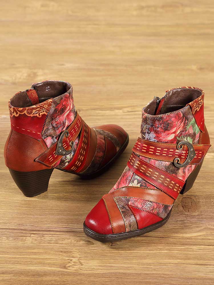 Annika Flower Handmade Leather Ankle Boots