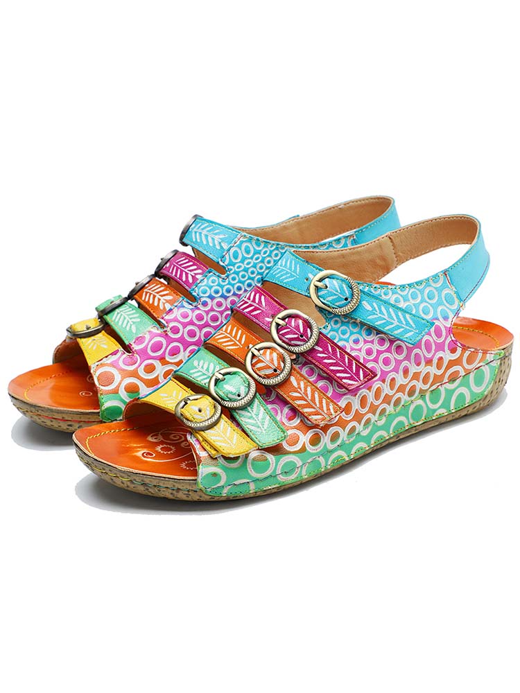 Comfy Printed Leather Flower Sandals