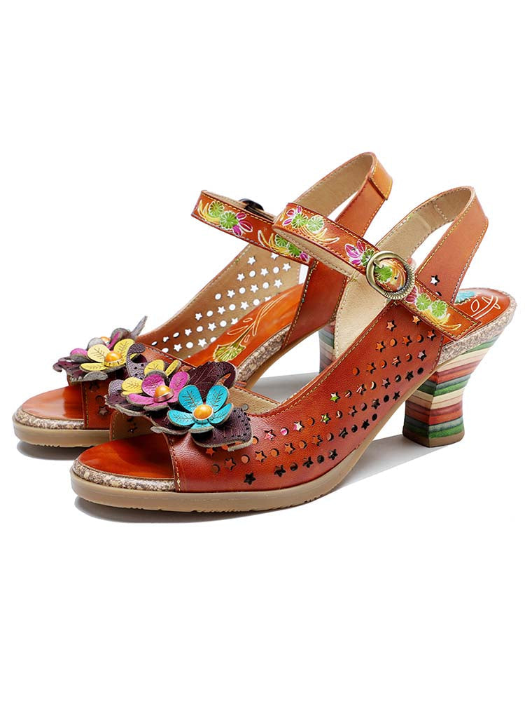Fish Mouth Three Flowers Hollow Sandals